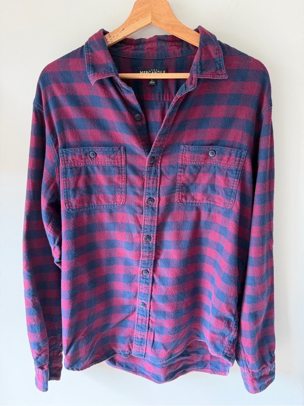 J.Crew Mercantile Buffalo Check Flannel Shirt Burgundy Navy L